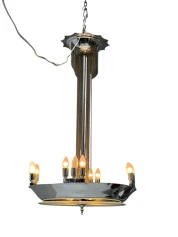 Art Deco Chandelier, Chrome & Glass, Dutch Design, 1930s